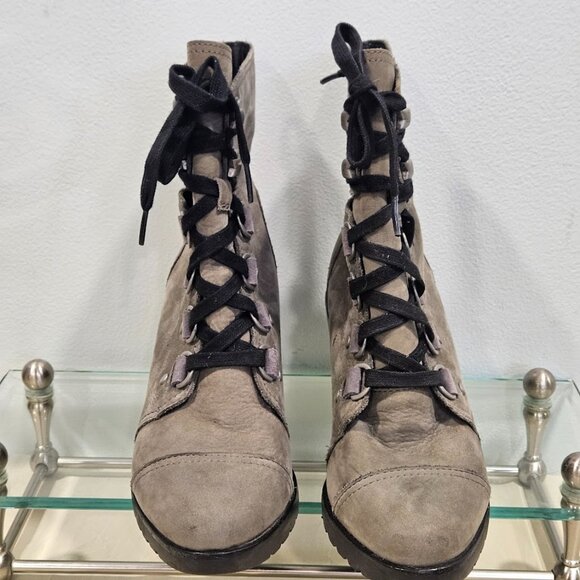 SOREL After Hours Wedge Heels Boots Women's Size 9 Taupe Gray Suede Lace Up - Picture 4 of 13